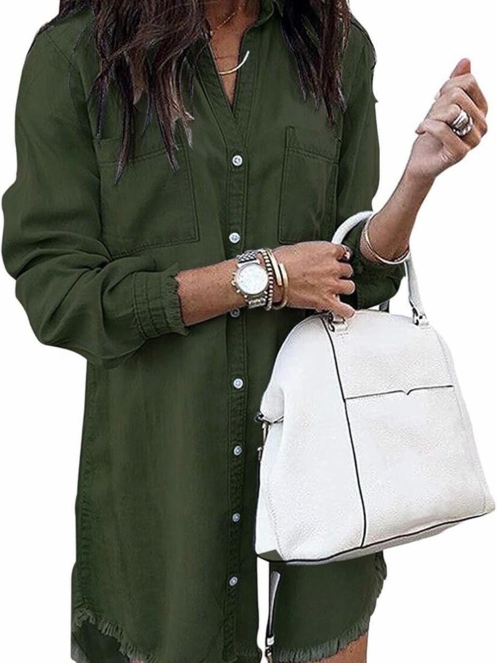 Amazon Dark Green Long Sleeve Shirt Dress